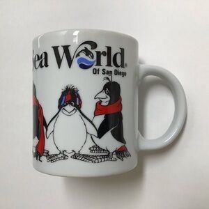 Sea World of San Diego Coffee Mug Penguins in Scarves Tea Cup Orca Logo Vintage